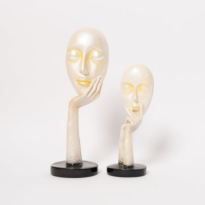 Abstract The Thinker Lady Statue Face Art For Home Decor-White and Gold Accent
