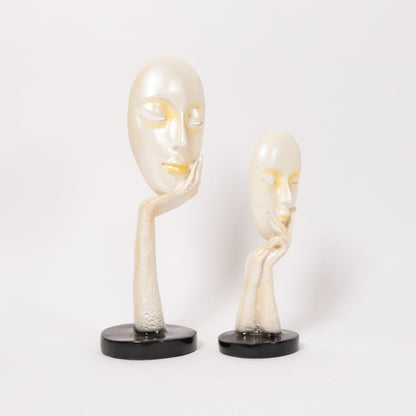 Abstract The Thinker Lady Statue Face Art For Home Decor-White and Gold Accent