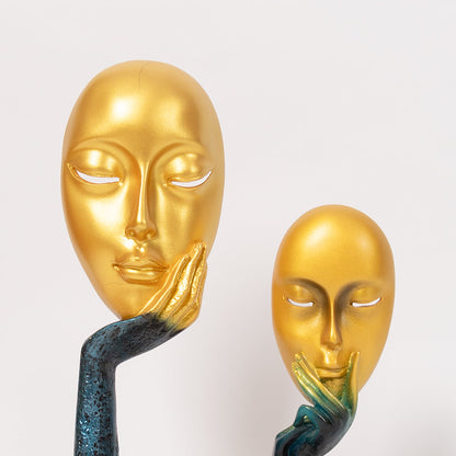 Abstract The Golden-Blue Thinker Lady Statue Face Art For Home Decor