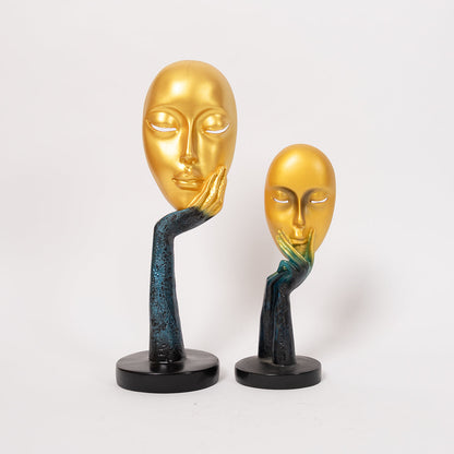 Abstract The Golden-Blue Thinker Lady Statue Face Art For Home Decor