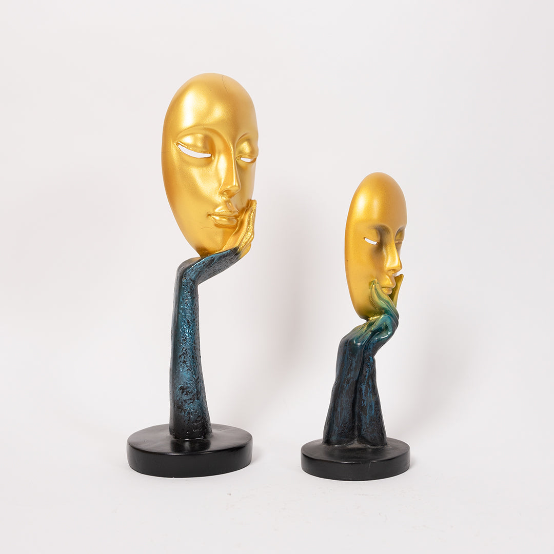 Abstract The Golden-Blue Thinker Lady Statue Face Art For Home Decor