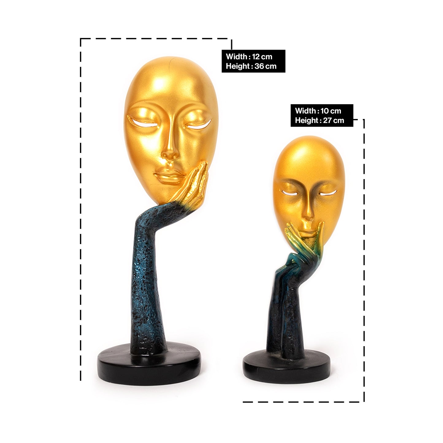 Abstract The Golden-Blue Thinker Lady Statue Face Art For Home Decor