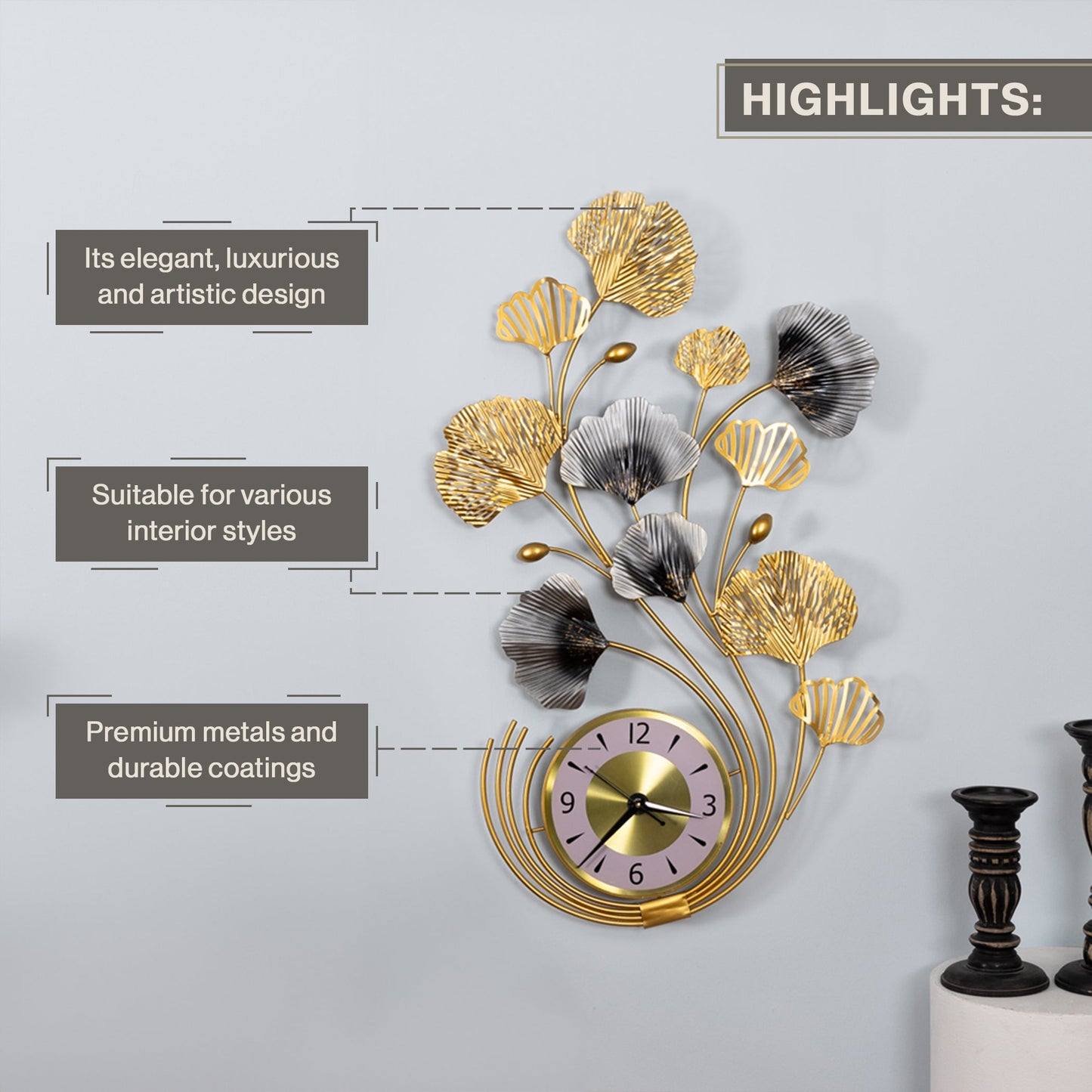 Decorative Metal Wall Clock-Silent, Non-Ticking in home decor