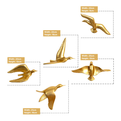 Resin Flying Birds Wall Hanging In Sunlit Aura (Set Of 5)