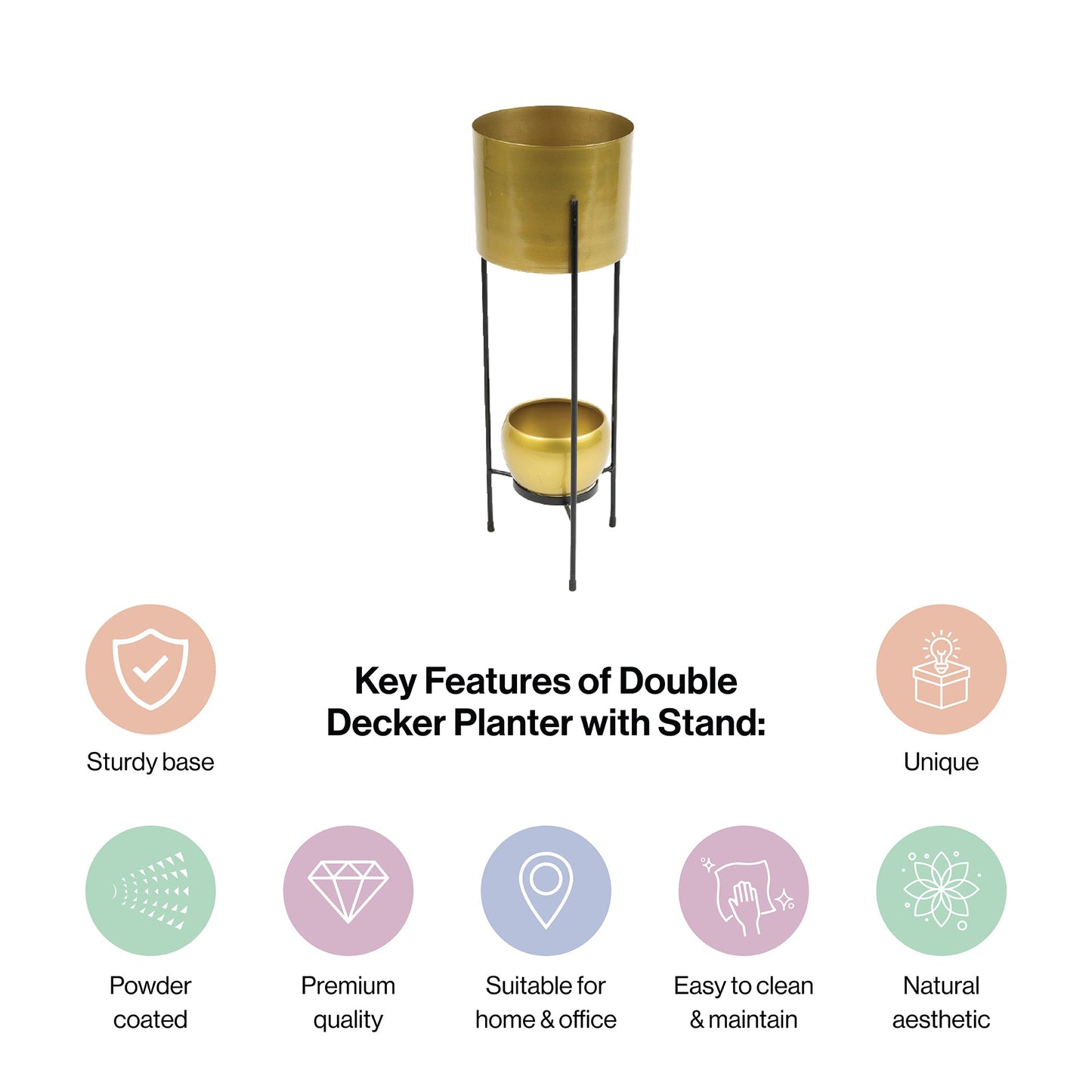 Gold Metal Round Two-Tier Plant Stand Pot