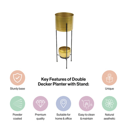 Gold Metal Round Two-Tier Plant Stand Pot