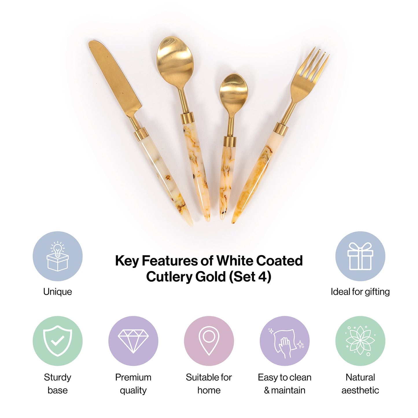 White Coated Gold Cutlery-Set Of 4