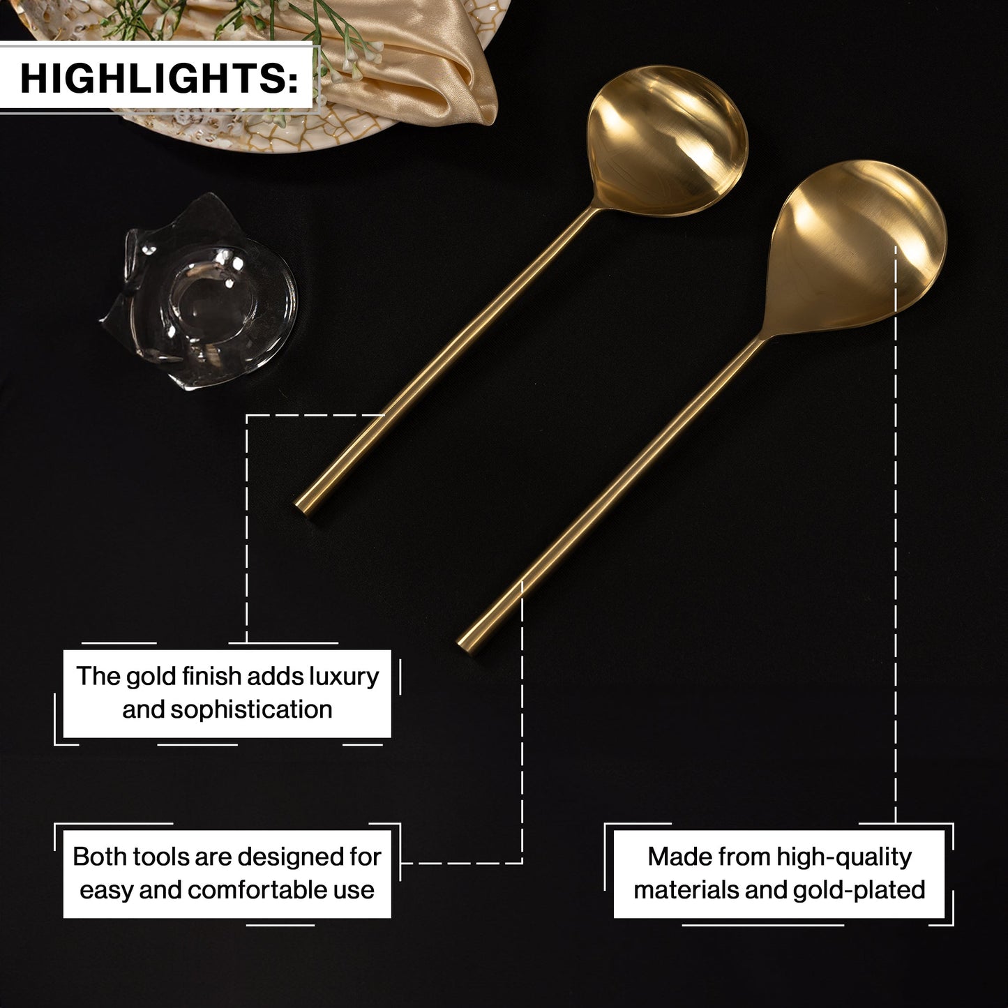 Stainless Steel Gold Serving Spoon Set of 2