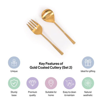 PVD Head Gold Coated Stainless Steel Gold-Toned Cutlery Set Of 2