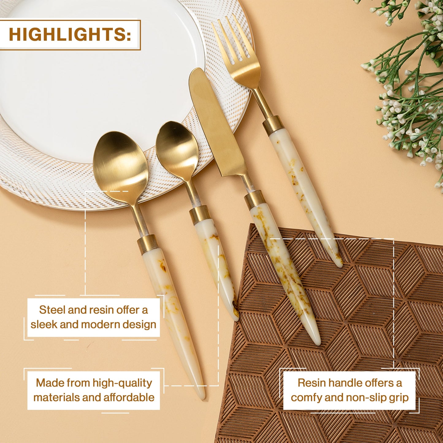 White Coated Gold Cutlery-Set Of 4