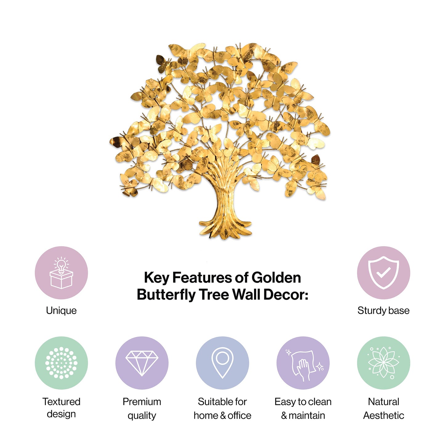 Golden Butterfly Tree Metal Wall Art