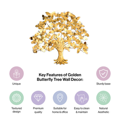 Golden Butterfly Tree Metal Wall Art