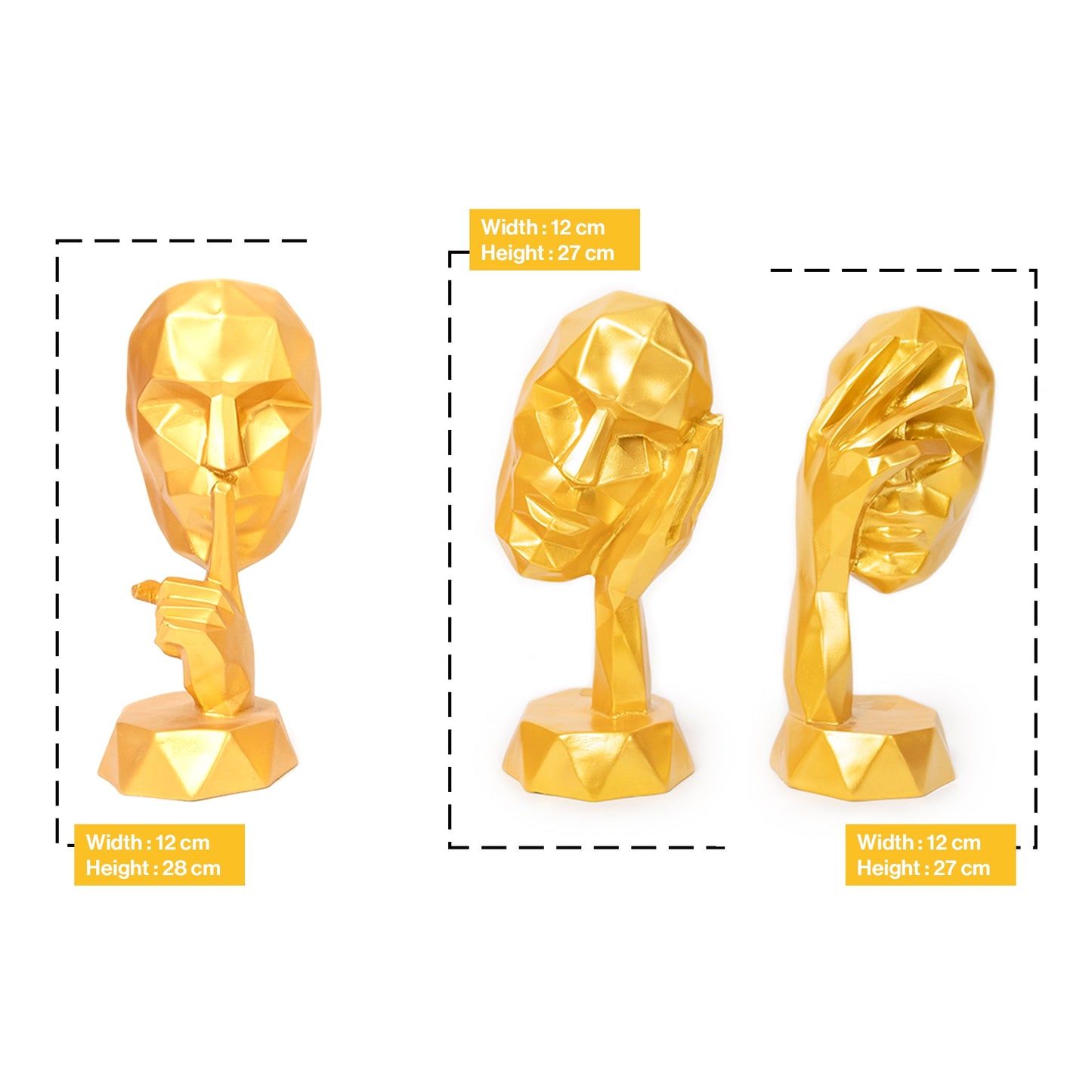 Abstract Woman Face Sculpture in Golden-Set of 3