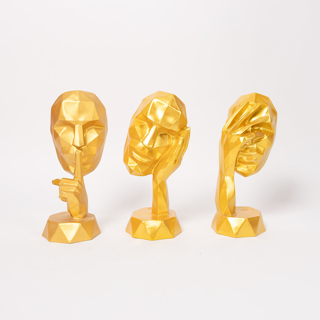 Abstract Woman Face Sculpture in Golden-Set of 3