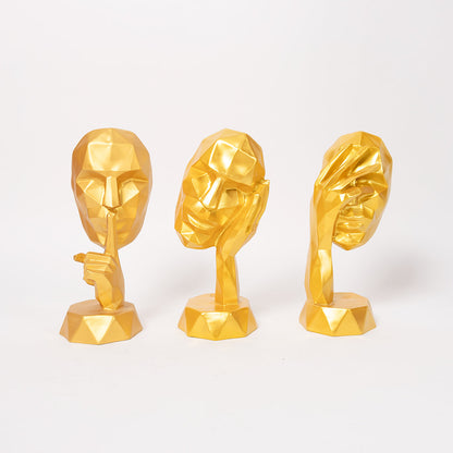 Abstract Woman Face Sculpture in Golden-Set of 3