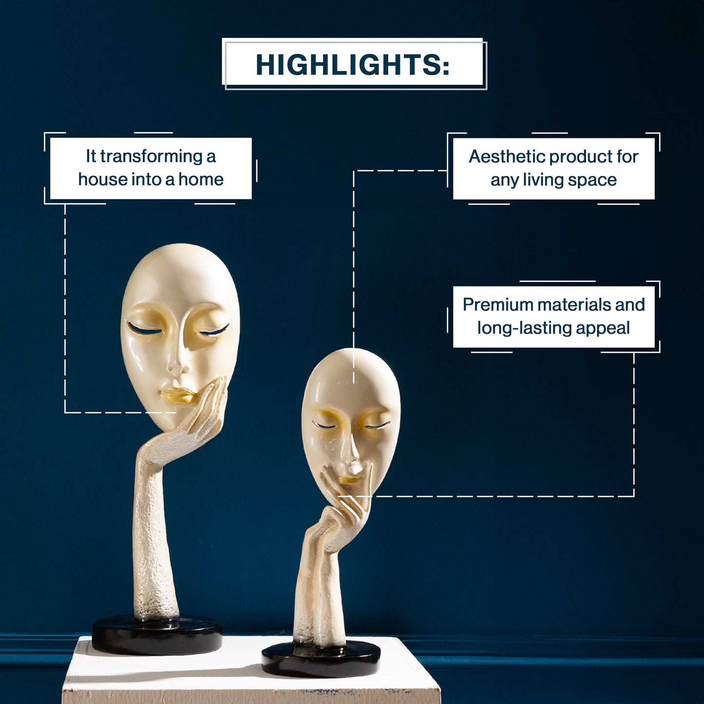 Abstract The Thinker Lady Statue Face Art For Home Decor-White and Gold Accent