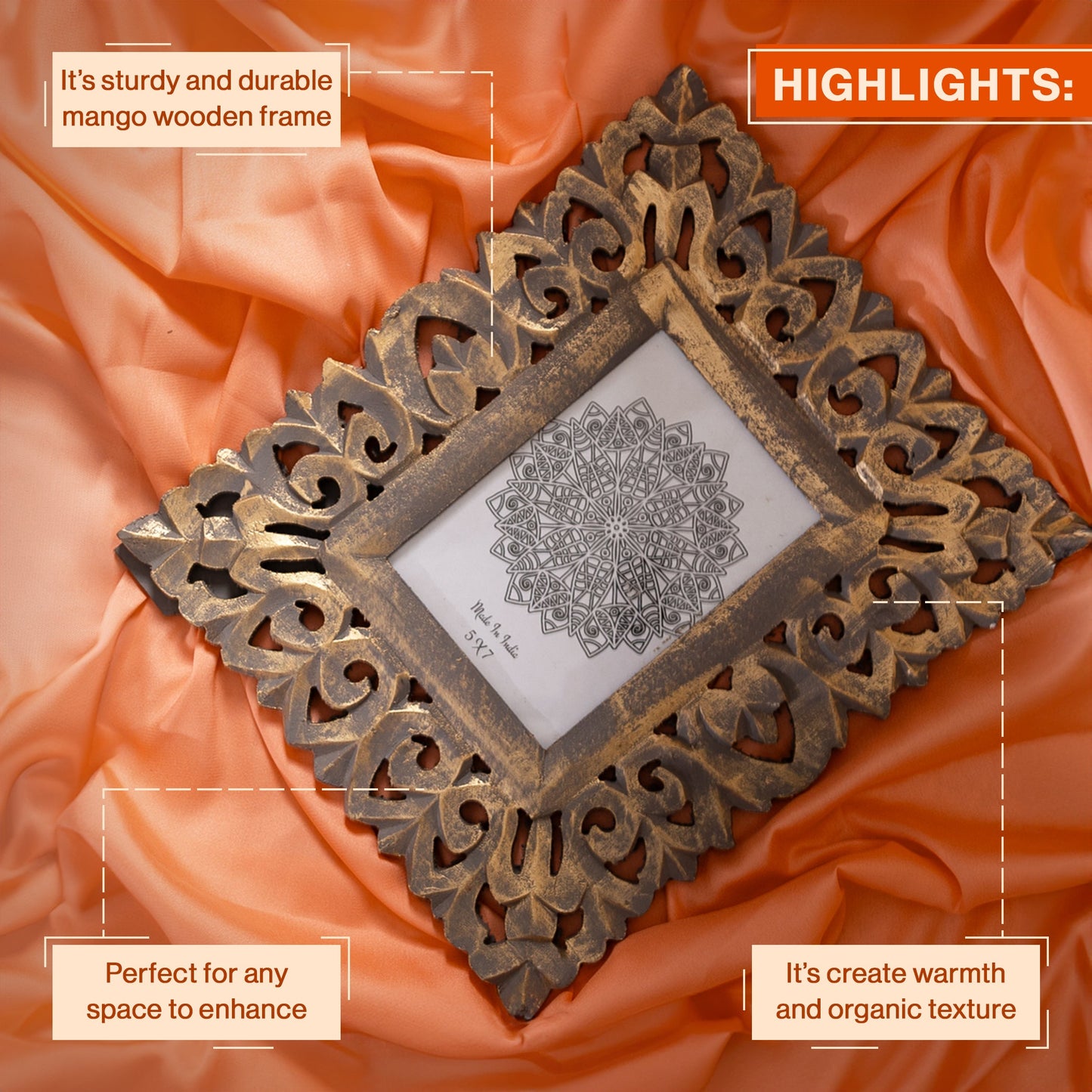 Wooden Hand Carved Photo Frame For wall hanging and tabletops Display