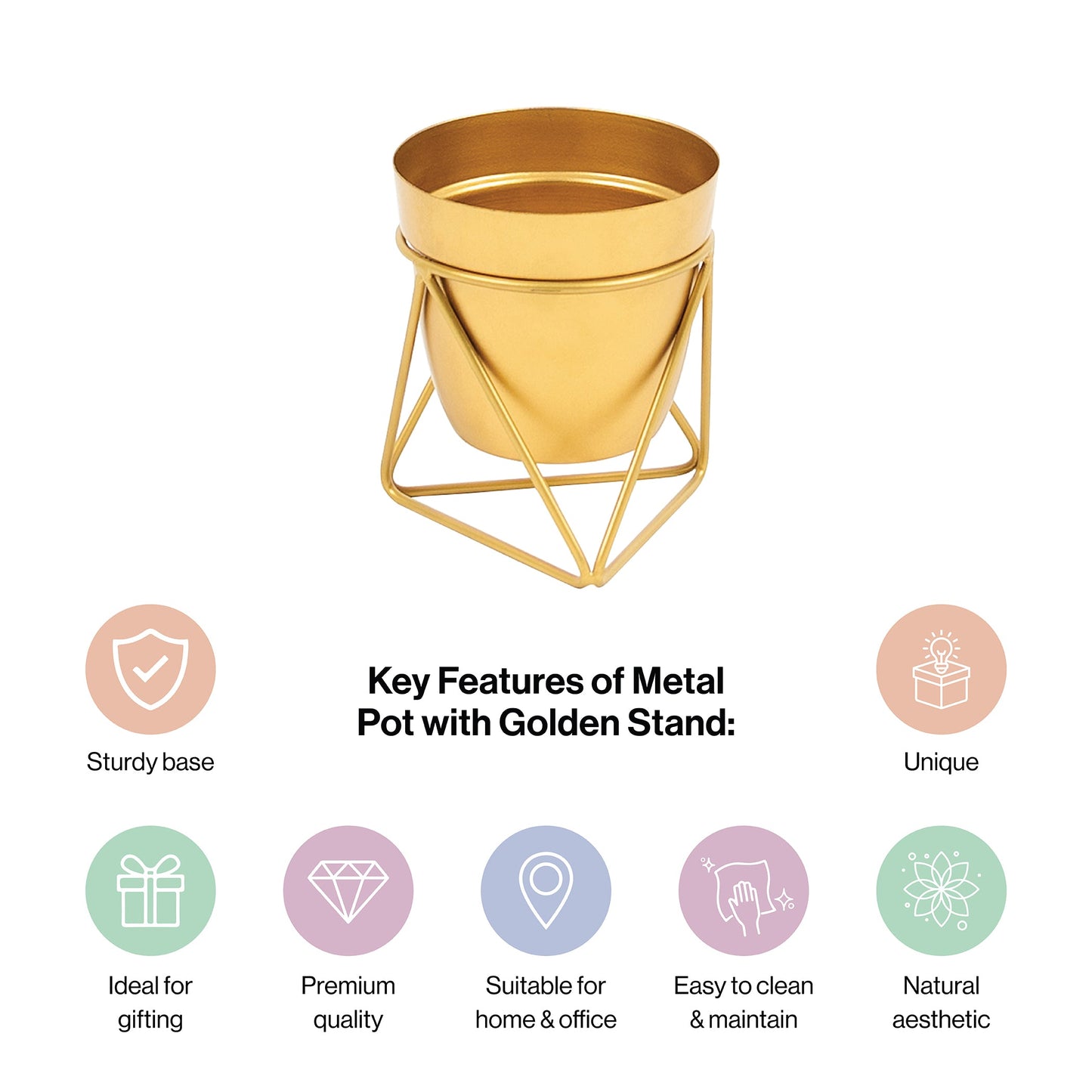 Metal Pots with Single Golden Metal Plant Stand in Sunlit Aura