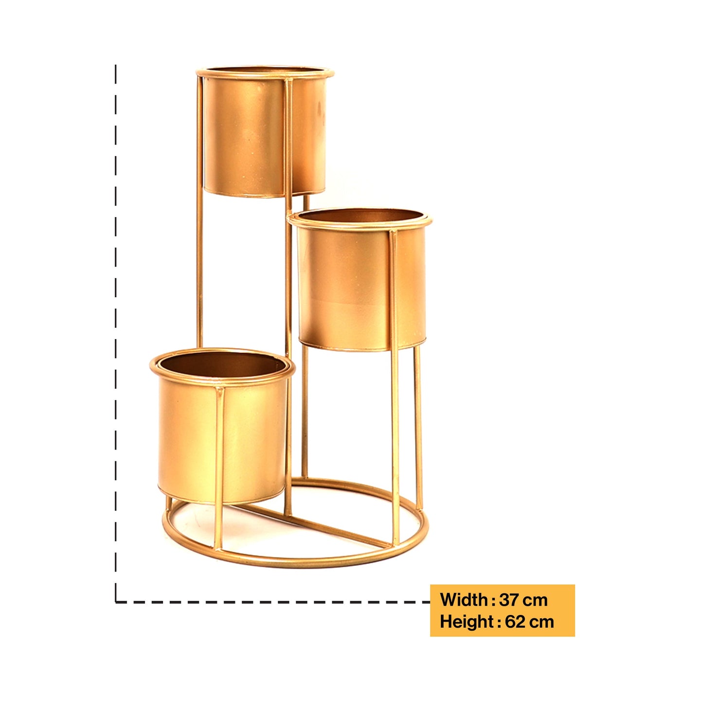 Floor Planter Stand With Triple Pots In Gold Finish