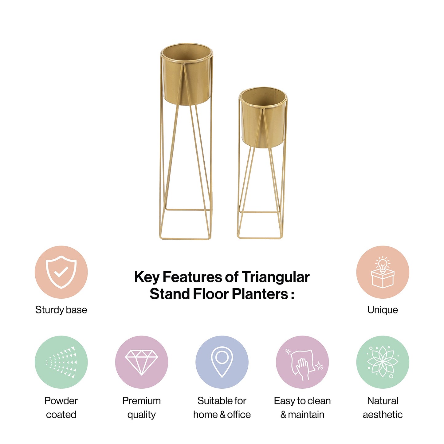 Triangle Planter Stand in Golden-Set of 2