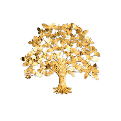 Golden Butterfly Tree Metal Wall Art