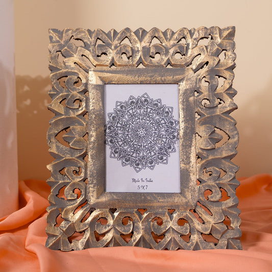 Handcarved Wooden Photo Frame in Golden-Wall Hanging and Tabletop Display
