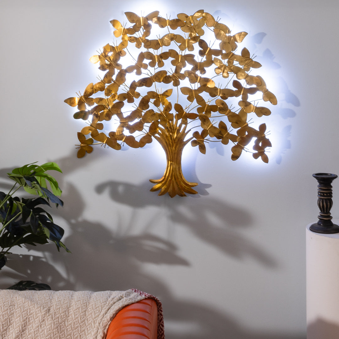 Golden Butterfly Tree Metal Wall Art