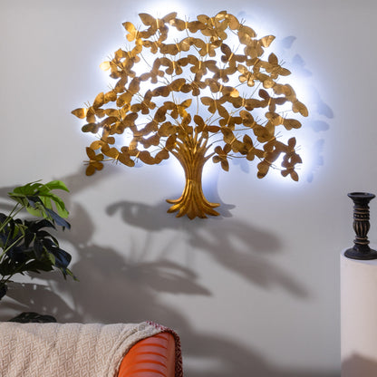 Golden Butterfly Tree Metal Wall Art