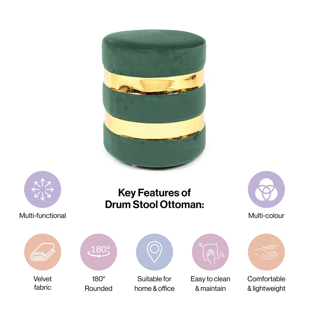 Round Drum Ottoman in Hunter Green
