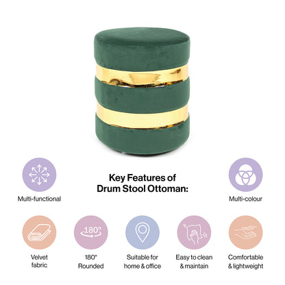 Round Drum Ottoman in Hunter Green