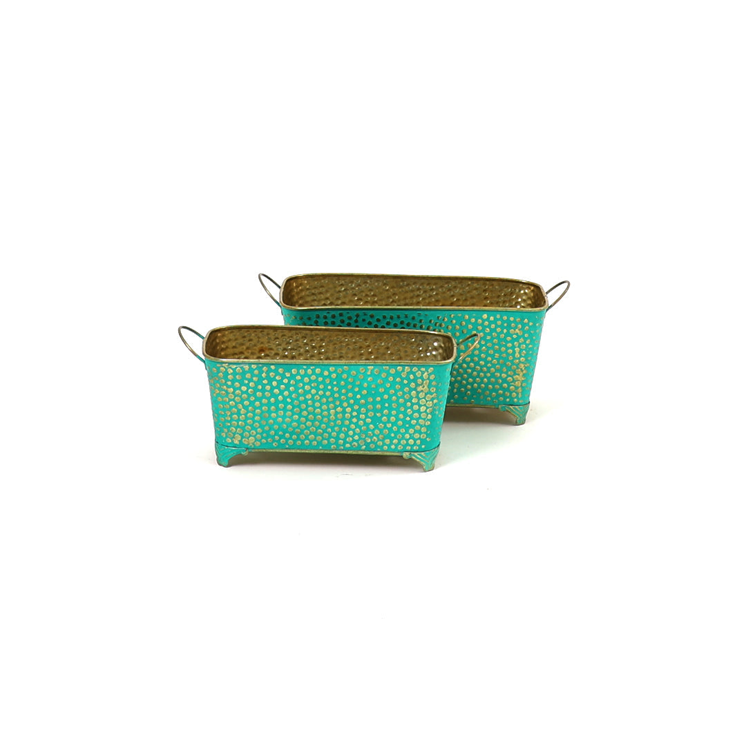 Polka Dotted Long Basket Planter in Green