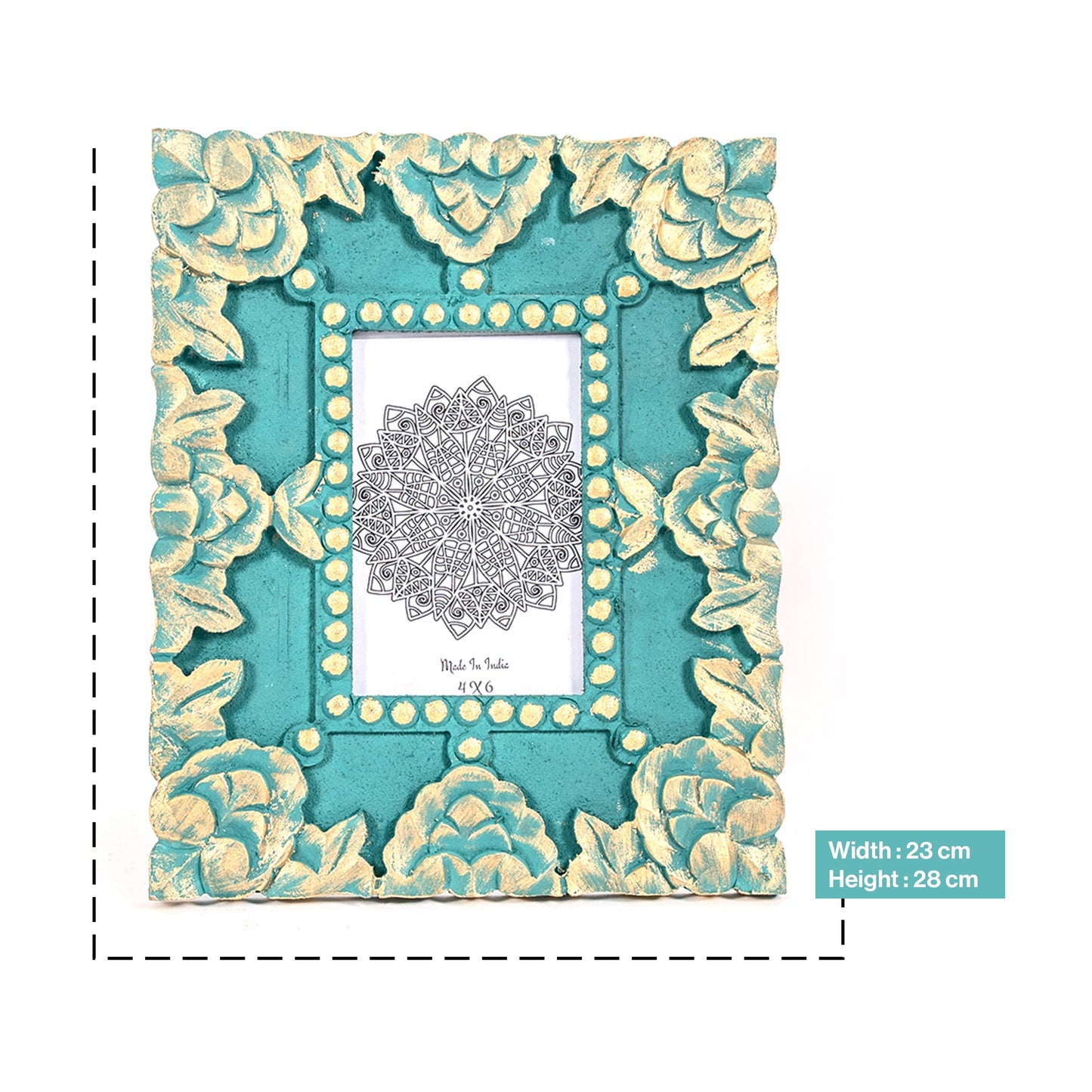 Handcarved Wooden Flower Photo Frame