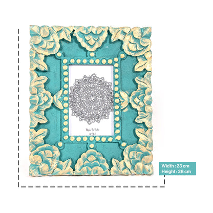 Handcarved Wooden Flower Photo Frame