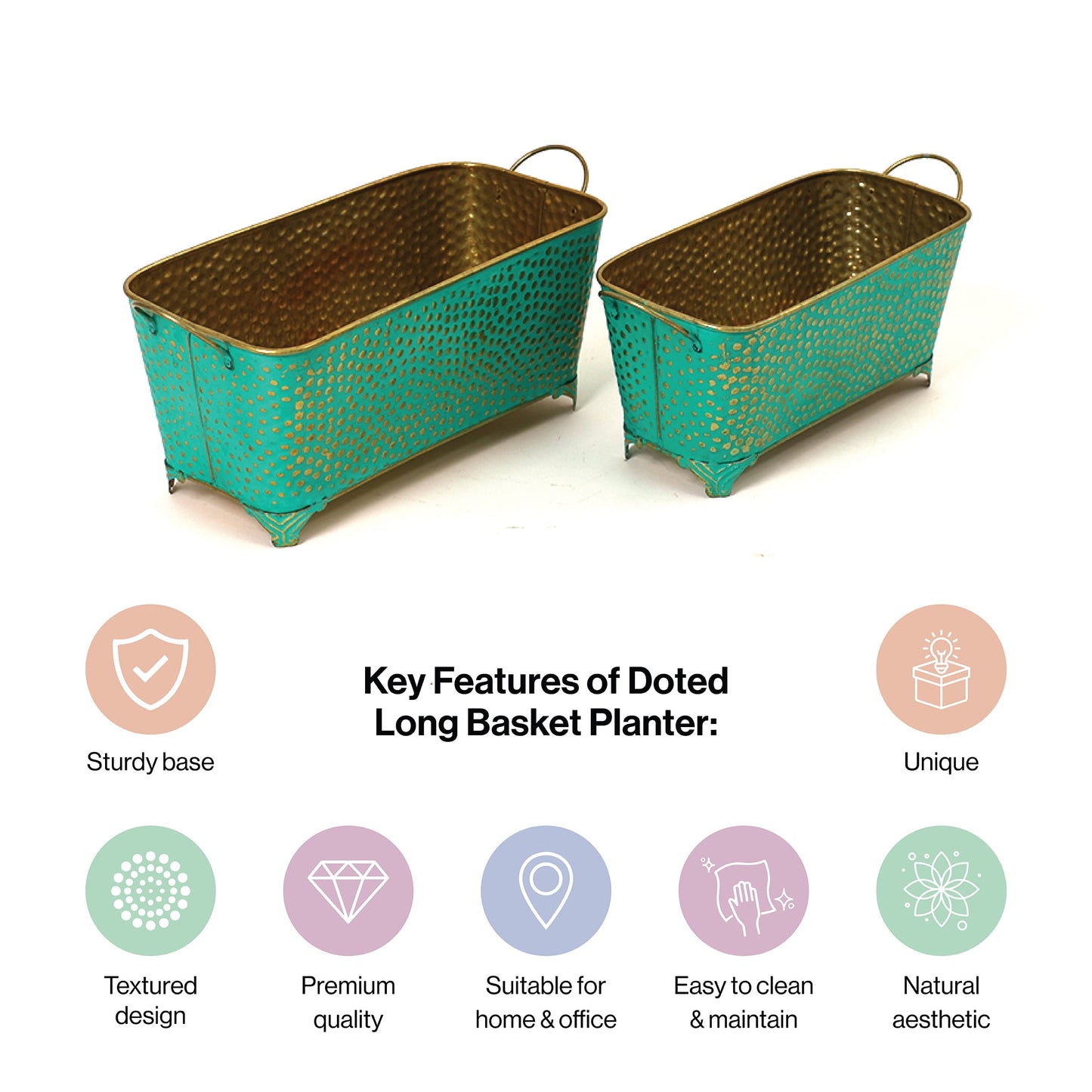 Polka Dotted Long Basket Planter in Green