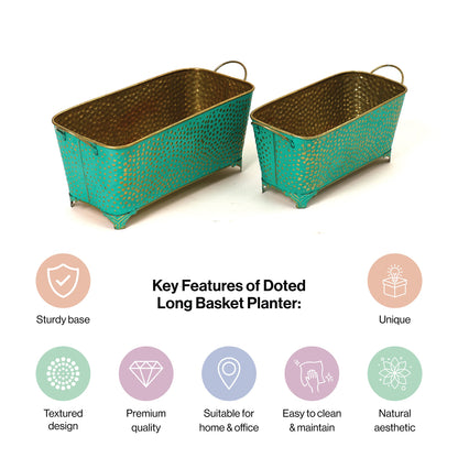 Polka Dotted Long Basket Planter in Green