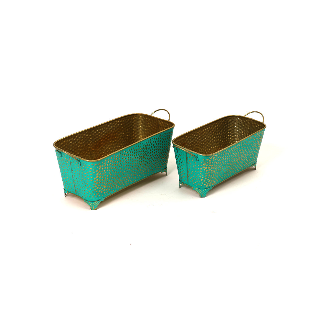 Polka Dotted Long Basket Planter in Green