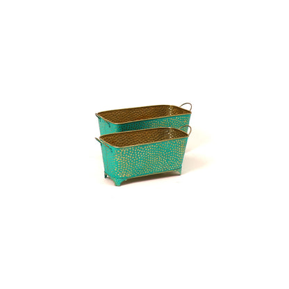 Polka Dotted Long Basket Planter in Green