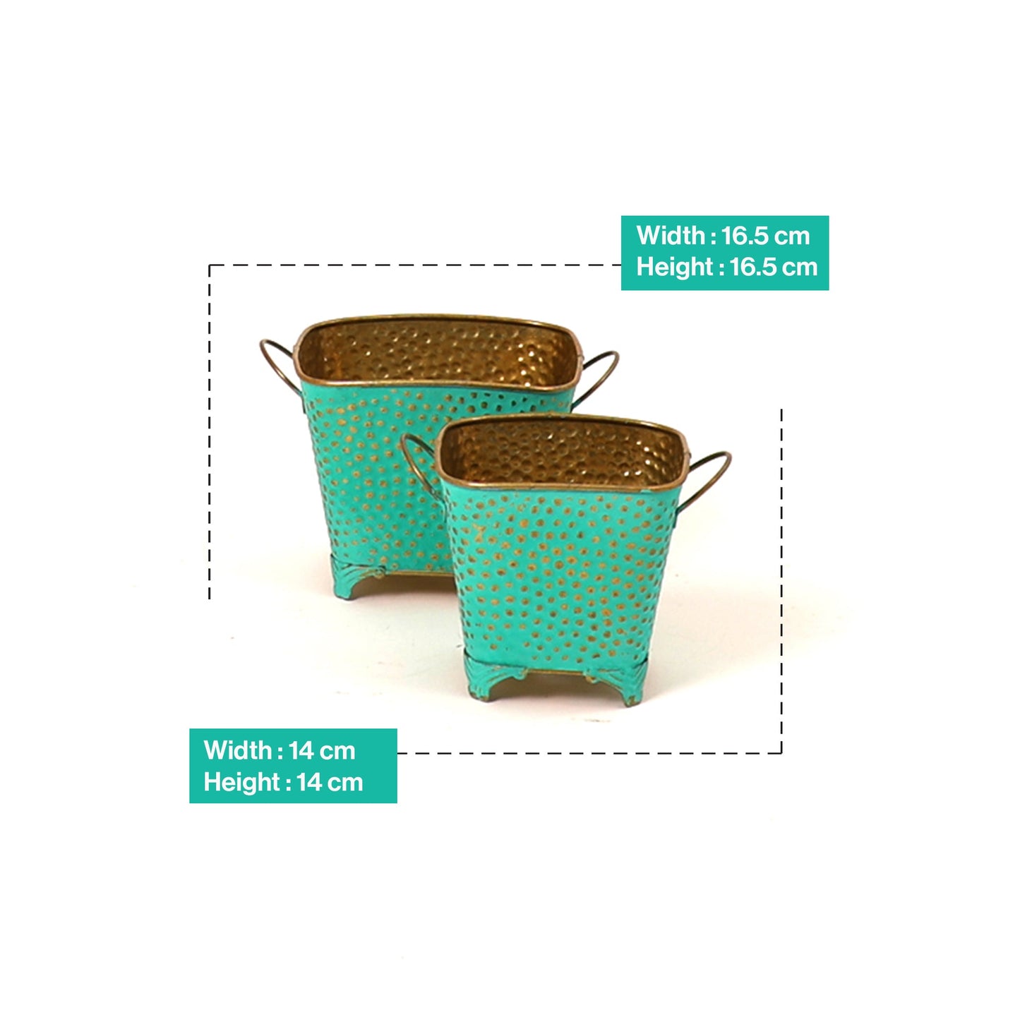 Polka Dotted Square Basket Planter in Green
