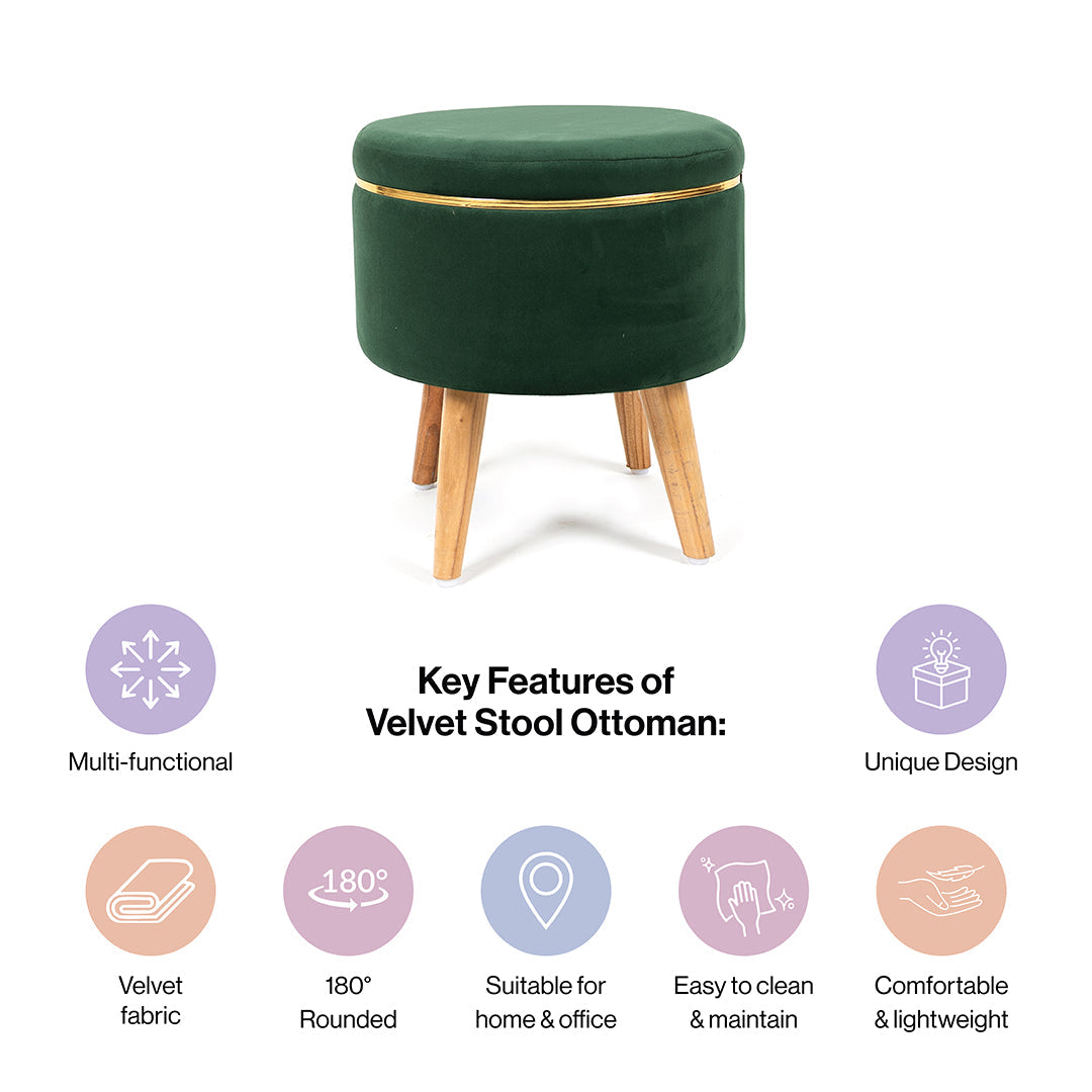 Ottoman Stool With Piping In Hunter Green - Combo Of 2