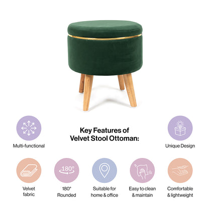 Ottoman Stool With Piping In Hunter Green - Combo Of 2