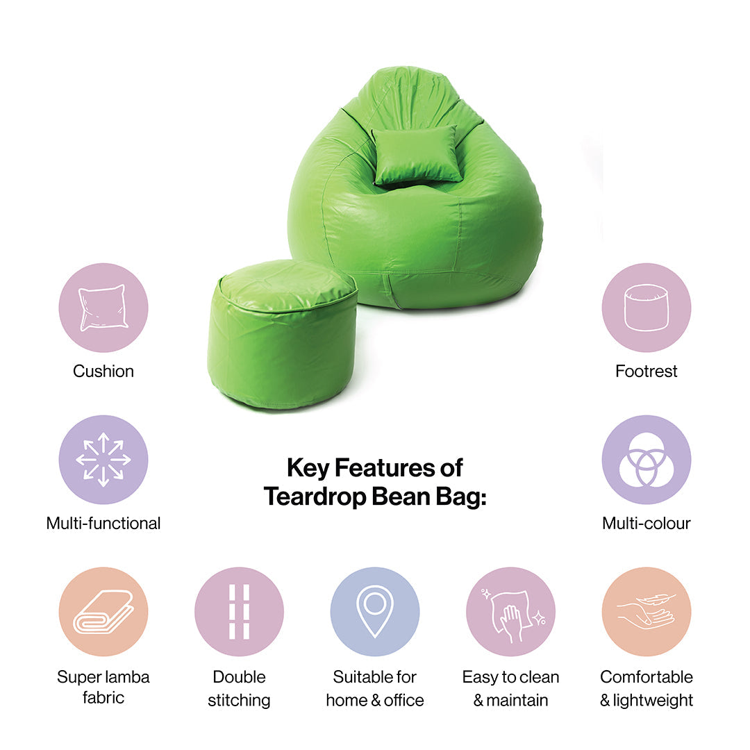 XXXXL Teardrop Filled Bean Bag with Footrest and Cushions