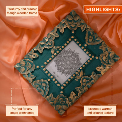 Handcarved Wooden Flower Photo Frame