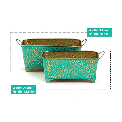 Polka Dotted Long Basket Planter in Green