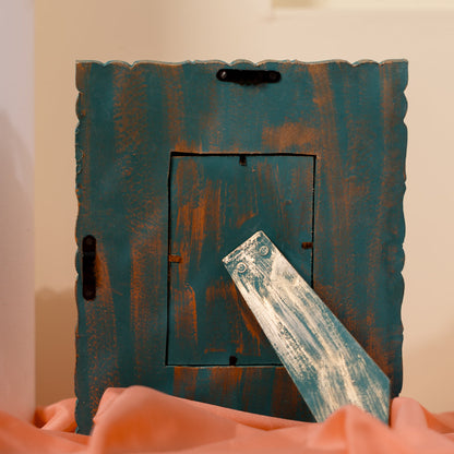 Handcarved Wooden Flower Photo Frame