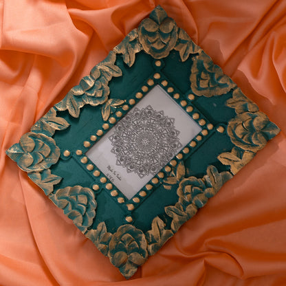 Handcarved Wooden Flower Photo Frame