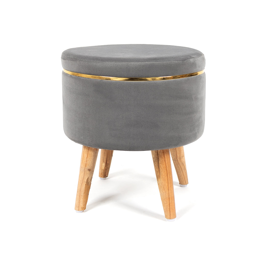Ottoman Stool With Piping In Moonlit Grey - Combo Of 2