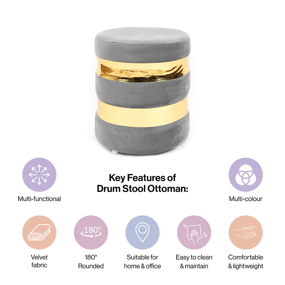 Round Drum Ottoman in Moonlit Grey