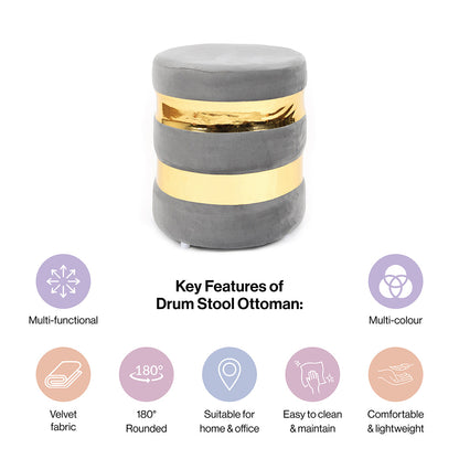 Round Drum Ottoman in Moonlit Grey
