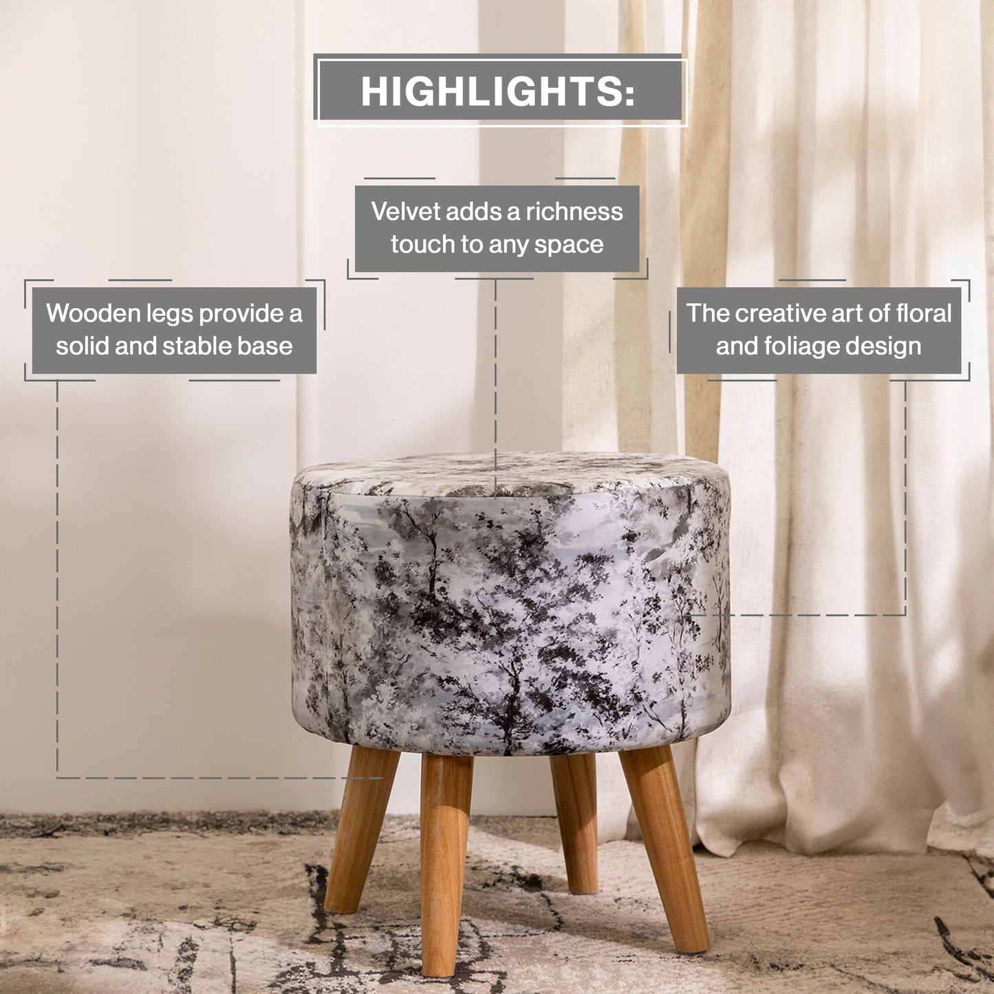 Printed Ottoman Pouffe Stool