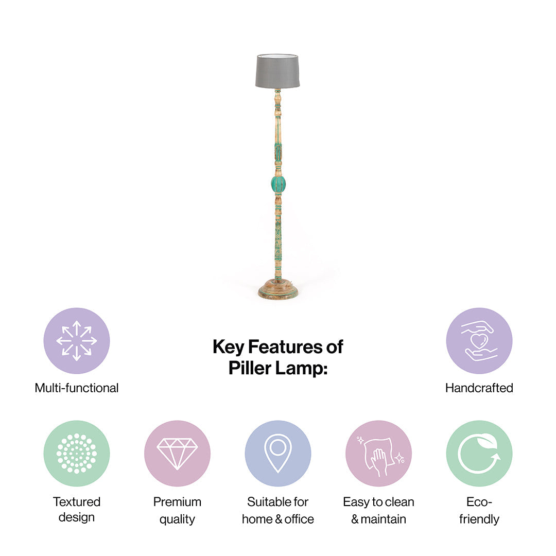 Piller Lamp With Sky Blue Shade